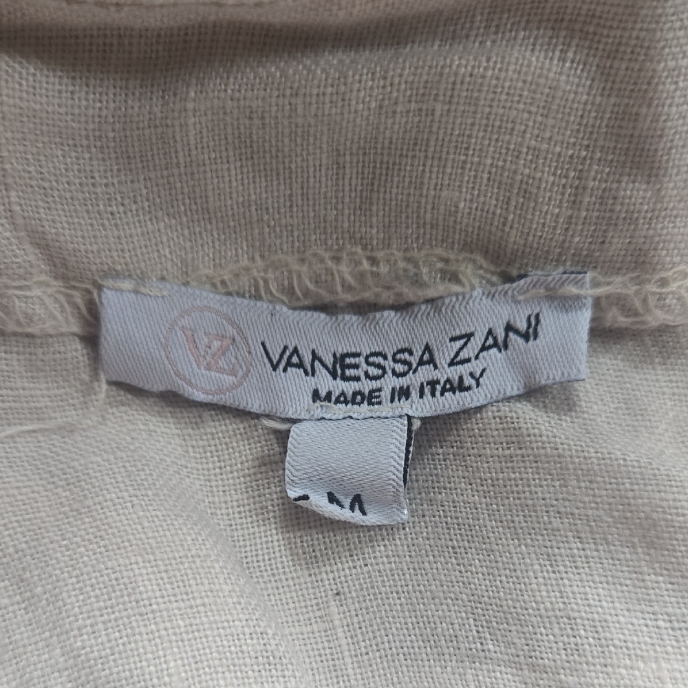 Vanessa Zani Linen Blouse Shirt Long Sleeve Ruffle Beige Lagenlook Top - Picture 3 of 3